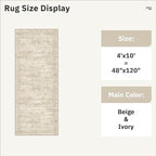 4x10 Wide Hallway Runner Rug: Washable Soft Rug Runners for Living Room Bedroom Ktichen, Stain Resistant Low Pile Area Rugs Non Slip Floor Carpet (Beige, 4x10)