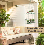 Shinehola Hanging Planters for Indoor Outdoor Plants (Length - 15.5"), Plant Hanger Indoor | Large Metal Hanging Plant Holder, 2-Tier Hanging Planter Shelf, No Plant/Pot Included (Green, 2-Tier)