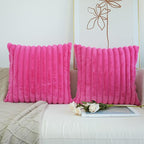 JOJUSIS Pack of 2 Faux Fur Plush Decorative Throw Pillow Covers Couch Cushion Case Soft Pillowcases (Hot Pink, 16 x 16-Inch)
