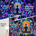 Yuiqear Blacklight Chakra Yoga Meditation Tapestry Mushroom Flower Wall Backdrop UV Reactive Mandala Tapestries Galaxy Space Jellyfish Tapestry Wall Hanging for Bedroom