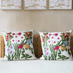 Embroidered Throw Pillow Cover Boho Floral Pillow Covers for Couch Sofa 3D Big Flowers Bohemian Pillow Covers Red Blue White Botanical Leaves 2PCS Pillowcase Covers 18x18 Inch