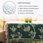 Snycler Boho Throw Blanket for Bed - 100% Cotton Ultra Soft Rustic Quilt Green Hummingbird Printed Farmhouse Decor Bed Blankets,80"×90" All Season Rustic Throw for Sofa Couch Chair