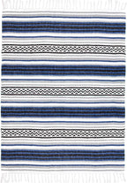 Americanflat 50x70 Authentic Mexican Throw Blanket - Falsa Blanket - Soft Cotton Throw Blankets for Indoor or Outdoor - Use for Yoga, Meditation, or Beach - Blue Stripes