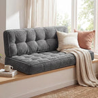 63 Inch Folding Bench Cushion, 4 Inch Thick 2-in-1 Convertible Long Floor Lounger Boneless Cushions Couch Mattress Upholstered for Yoga, Reading, Sleeping, Meditation Living Room(Dark Grey)