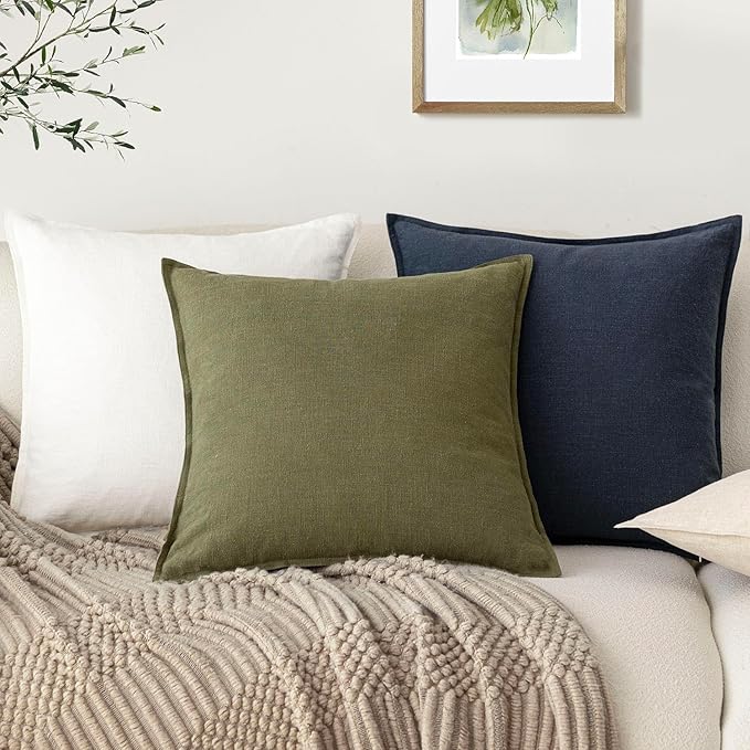 Foindtower Pack of 2, Decorative Linen Soild Throw Pillow Covers Soft Accent Lumbar Cushion Case Boho Farmhouse Pillowcase for Couch Sofa Bedroom Living Room Home Decor 12 x 20 Inch Navy Blue