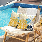 Yellow and Dark blue Floral Pillow Covers 18x18 Set of 2 Outdoor Waterproof Decorative Throw Pillows Summer Pillow covers Polyester Cushion Case Decor for Couch Patio Funiture Garden Porch 011B18