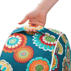 Magpie Fabrics Indoor/Outdoor Inflatable Stool Ottoman Pouf, Water Repellent Round Footrest Footstool with Foot Pump D20 xH9, Portable for Patio Garden Camping or Home, Floral Green