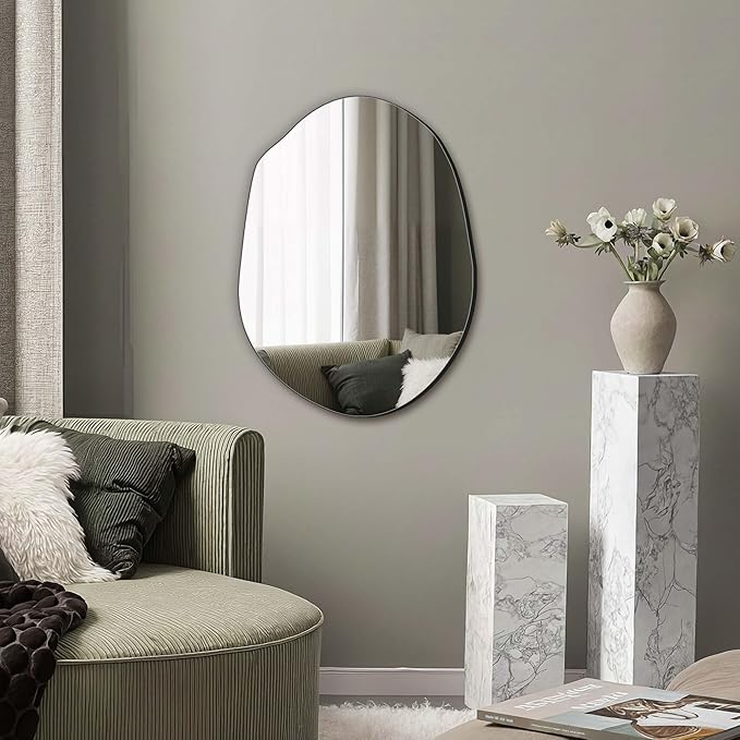 Delma Irregular Wall Mirror, 24"x18" Compact Asymmetrical Cloud Shape, Frameless Decorative Mirror for Bathroom, Bedroom & Hallway, Modern Boho Wall-Mounted