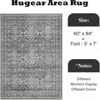HUGEAR Area Rug 5x7 Vintage Grey Machine Washable Living Room Rugs Distressed Retro Floral Vacuumable Low Pile Carpet Bedroom Office Dining Room Laundry Room Non Slip Soft Lightweight