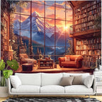 Accnicc Forest Mountain Library Tapestry Fantasy Bookshelf Tapestries Wall Hanging Watercolor Nature Fairy Sunset Library Backdrop Extra Large Tapestry for Bedroom Dorm Room Classroom 90 x 68 inch