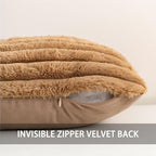 Pack of 2 Faux Fur Christmas Throw Pillow Covers 20x20 Inch, Soft Plush Striped Neutral Couch Pillow Cover, with Velvet Back Modern Home Decor for Sofa Living Room Couch Bed Coffee