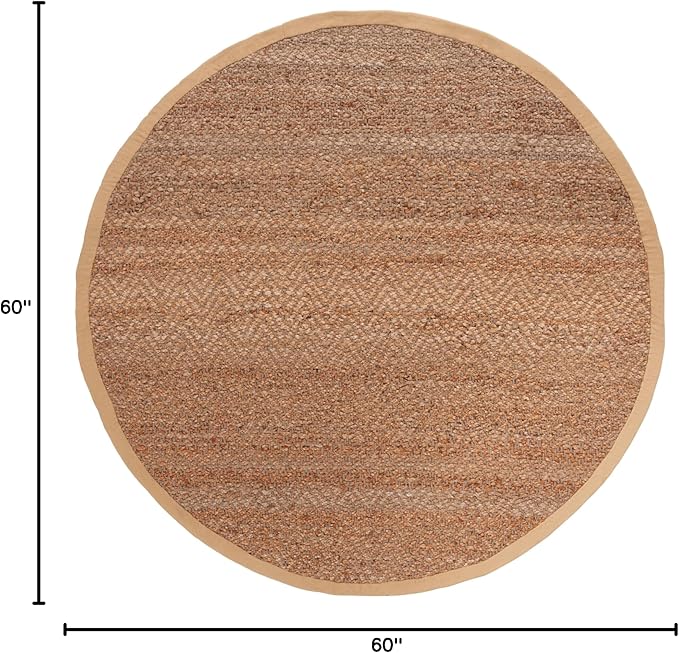 SAFAVIEH Natural Fiber Collection 5' Round Natural NF731A Handmade Farmhouse Fringe Premium Jute Area Rug