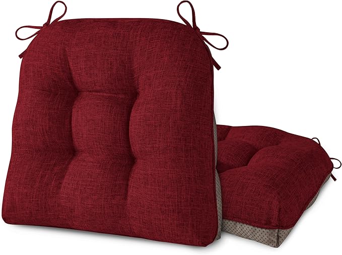 AddGrace Chair Cushions for Dining Chairs Set of 2 Kitchen Seat Cushions with Ties and Non Slip Backing Tufted Indoor Seat Pad for Kitchen Dining Room 18" x 17" x 3" Burgundy
