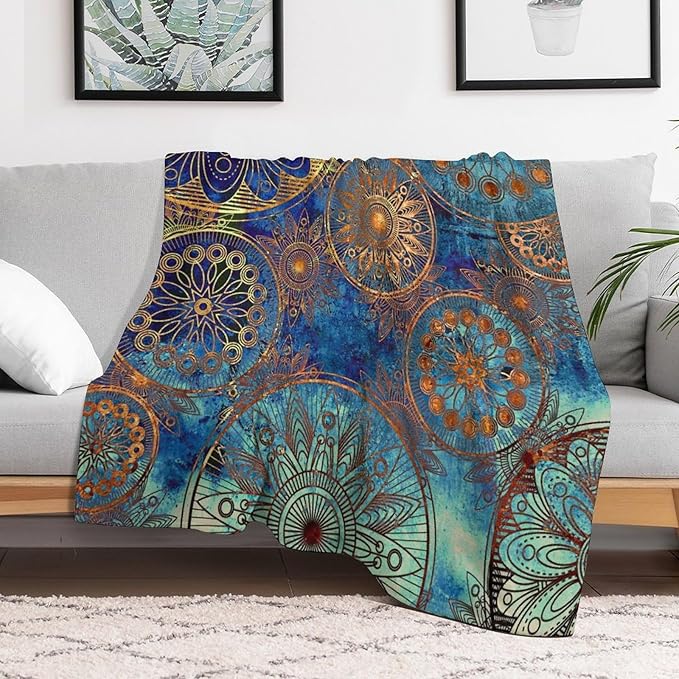 Boho Floral Throw Blanket Retro Mandala Flower Vintage Mystical Dream Style Theme Blanket for Sofa Bed Couch Chair Or Dorm 30"x40"