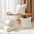 Topfinel 4 Packs Cream White Decorative Throw Pillow Covers 20x20 Inch for Living Room Couch Bed Sofa, Boho Western Farmhouse Home Decor, Soft Plush Corduroy Cute Square Beige Cushion Case 50x50 cm
