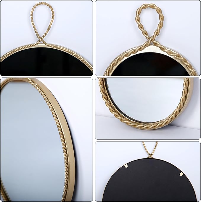 Boho Mirror for Wall Decor - Gold Metal Framed Boho Bedroom Decor - 12 inch