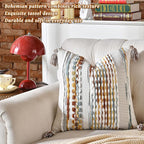 AmHoo Set of 2 Chenille Striped Textured Boho Throw Pillow Covers Aesthetic with Tassels Woven Decorative Pillow Case for Couch Bed Sofa Bedroom Modern Funky 18 x 18-Inch Brown
