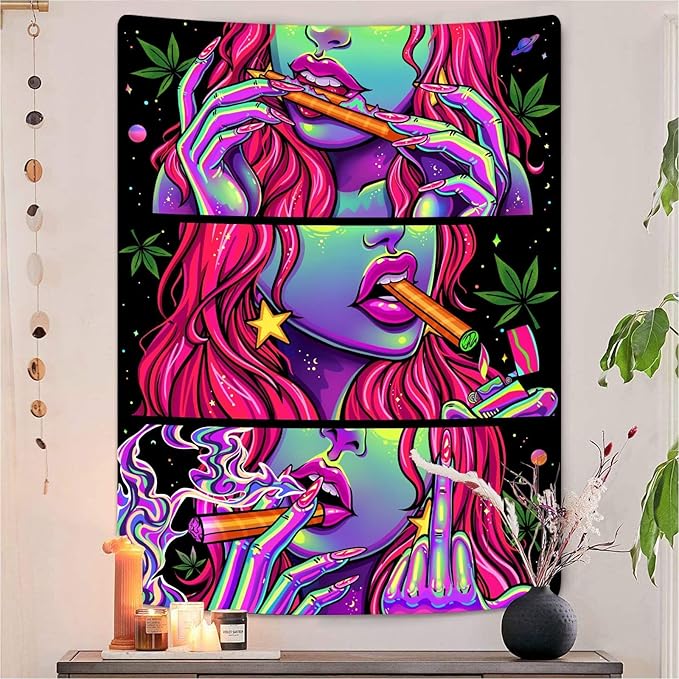 Wegklazax Fantasy Tapestry Blacklight Tapestry for Bedroom Cool Tapestries Wall Hanging for Bedroom and Living Room Pink 60×80 Inches