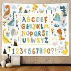 Alphabet Poster Tapestry for Kids Boys Girls Bedroom, ABC Learning for Toddlers Cute Dinosaur Art Educational Tapestries Wall Hanging Classroom Living Room Office Decor 60X40"