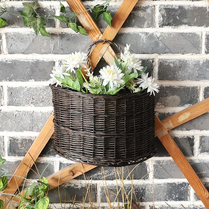Wicker Wall Hanging Basket, Woven Plants Flowers Basket for Porch Garden Farmhouse Kitchen (Sector)