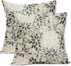 Olive Green Dahlia Throw Pillow Covers 22x22 Inch Rustic Geometric Flower Decorative Square Pillow Cases Beige Tan Gray Floral Cushion Covers Farmhouse Home Decor For Sofa Couch Outdoor Set of 2