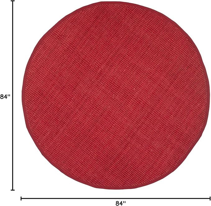 SAFAVIEH Natural Fiber Collection Area Rug - 7' Round, Red, Handmade Farmhouse Jute, Ideal for High Traffic Areas in Living Room, Bedroom (NF730D)
