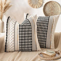 ANRODUO Pack of 2 Boho Decorative Throw Pillow Covers 20x20 Farmhouse Cushion Case Striped Chenille Pillow Cases Square Pillow Covers Accent Neutral Pillowcase for Sofa Couch Bed, Black-White Stripe