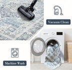 Area Rug 5×7, Vintage Boho Rug,Ultra-Soft Low Pile, Washable, Non Slip,Stain Resistant Printed Carpet for Living Room Bedrooms Playroom Office Kitchen, Light Blue