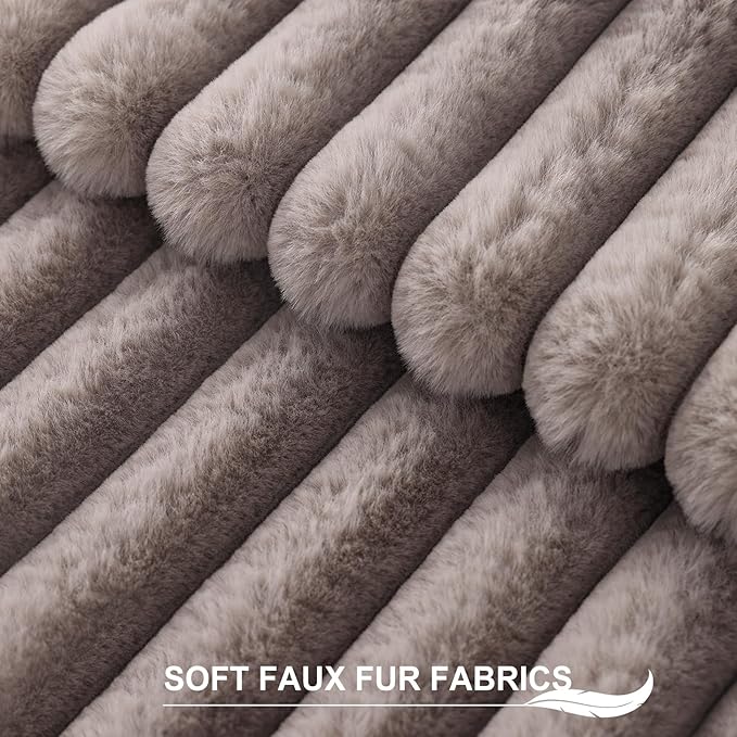 Pallene Faux Fur Plush Throw Pillow Covers 20x20 Set of 2, Luxury Soft Fluffy Striped Decorative Pillow Covers for Sofa, Couch, Living Room, Light Coffee