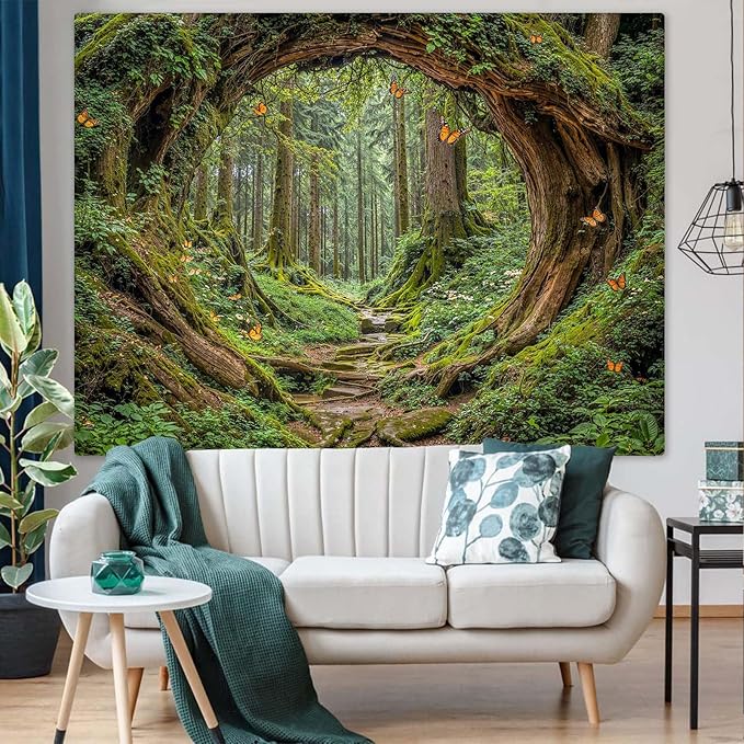 Accnicc Forest Tapestry Green Nature Tree Wall Tapestry for Bedroom Aesthetic Jungle Outdoor Landscape Small Tapestries Wall Hanging for Dorm Living Room Decor 60 x 44 Inch