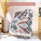 Knitted Queen Size Throw Blanket - Lightweight Breathable Summer Soft Blanket of Polyester Imitation Cotton for Anti-Static,Luxury Throws for Bed, Couch and Sofa,Orange Tassel Pattern