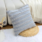 18x18 Boho Pillow Cover - Chenille Tufted Decorative Throw Pillow Cover Soft Velvet Backing, Farmhouse Striped Square Accent Pillow Case for Sofa, Couch, Bedroom, Living Room, Light Grey