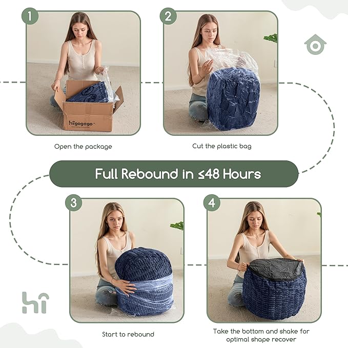 HIGOGOGO Pouf Ottoman Stuffed Round Modern Foam Filled Foot Rest Poufs for Living Room Chair Decorative 26 X 18 Inches Boho Relax Stool for Wedding Christmas Party, Navy Blue