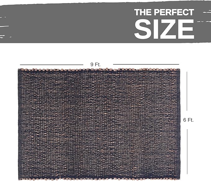 Charcoal Gray 6x9 Cotton Jute Rug Braided Construction - Farmhouse Woven Carpet - Mid-Century Modern Floor Covering for Bedroom Living Room, 6' x 9'