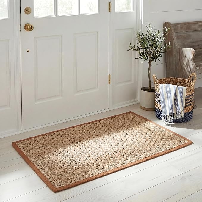 SAFAVIEH Area Rug 2x3 - Natural Fiber Collection - Natural & Brown, Seagrass, Basketweave Pattern with Border (NF114B)