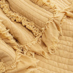 Ultra Soft Quilted Throw Blanket with Ruffle Fringe Pre-Washed, Boho Decor in Stone Washed Yellow, Rustic Chic Blanket for Sofa, Couch, Bed, or Chair,90"x 90"