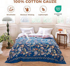 Boho Throw Blanket for Bed Cotton Spring Blankets Bedroom Living Room Twin All Season Lightweight Floral Embroidery Quilt for Couch Sofa Chair 60"x80"