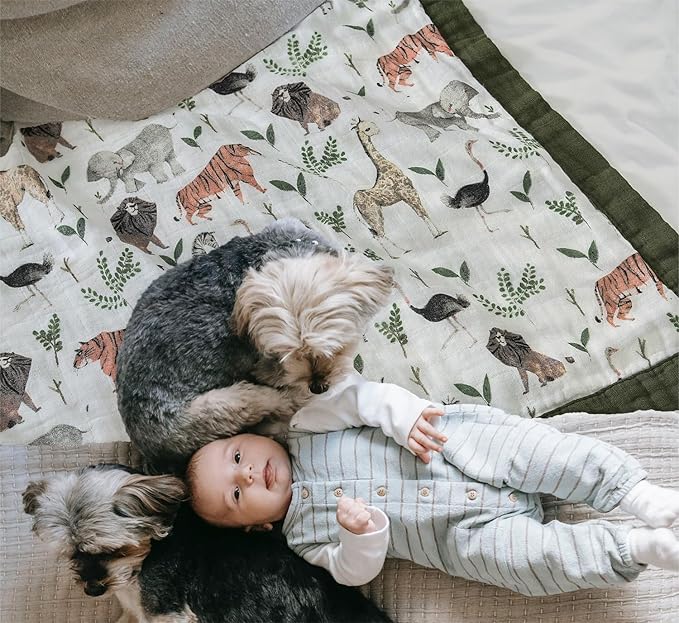Little Jump Muslin Quilt Toddler Blanket - Silky Soft and Breathable Baby Quilt - Oversized 47" x 47" - 2 Layers Muslin Baby Blanket for Boy and Girls (Jungle-2)