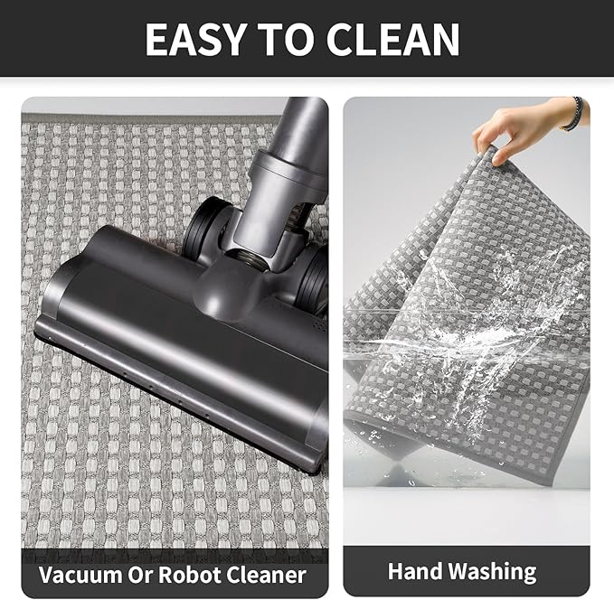 Long Kitchen Runner Rugs Kitchen Mat Non Slip Washable, Super Absorbent Soft Chenille Braided Kitchen Mats for Floor, Rubber Backing Kitchen Floor Sink Standing Mat, Easy Clean, Gray 24"x71"