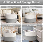 Goodpick Blanket Basket, 23.5'' x 15.8'' Cotton Rope Blanket Basket Living Room, Toy Organizers and Storage with Handles for Kids, 115L Grey