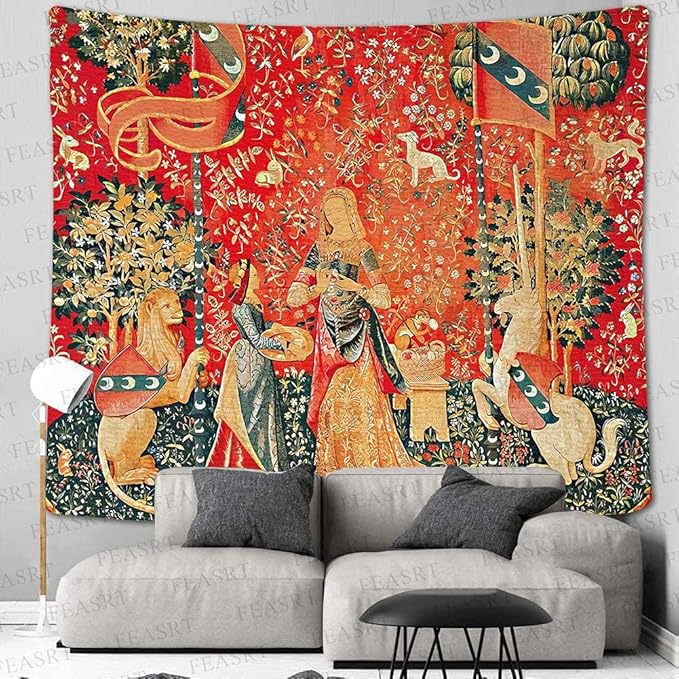 FEASRT Princess European Royal Tapestry, 90x84 Inches Soft Flannelette, Medieval Maiden Wall Blanket