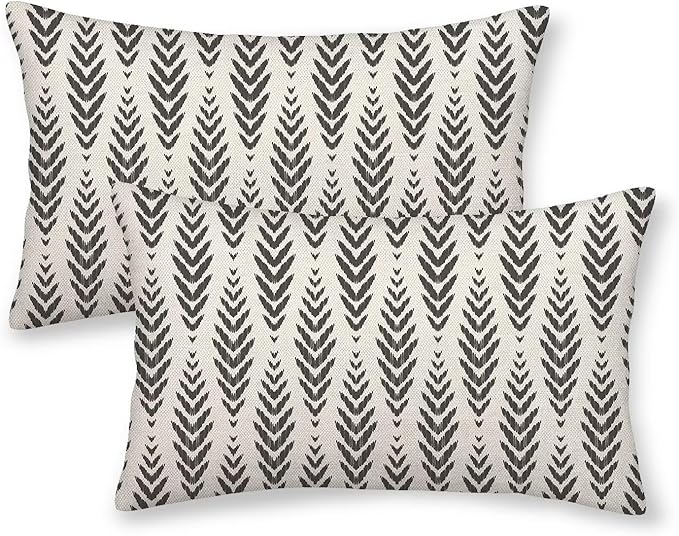 Boho Pillow Covers 12 x 20 Inch Pack of 2, Black and White Bohemian Ethnic Herringbone Pattern Decorative Throw Pillow Covers Vintage Linen Farmhouse Outdoor Pillowcase for Bedroom Home Sofa Decor