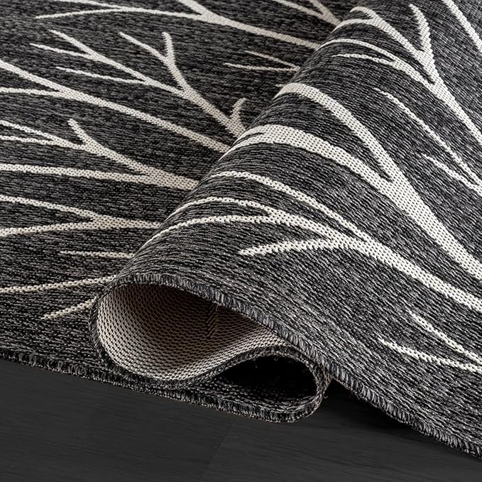 Washable Indoor Outdoor Rug 6x9 Modern Area Rugs Branch Pattern Non Shedding Waterproof Easy Clean Patio Deck Porch Living Room Bedroom Garden RV (6 X 9 Dark Gray)