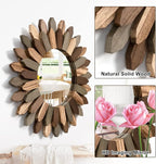 Emfogo Wall Mirror 12 inch Rustic Wood Sunburst Boho Mirror Farmhouse Wall Decor Room Decor Home Decor for Bedroom Living Room Entryway (Tri-Color)