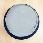 Fluffy Round Ottoman Pouf with All-in-One Foam Filling 20" x 14" Furry Ottoman Foot Rest Foot Stool for Living Room or Bedroom (Navy Blue)