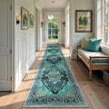 Area Rugs 2'6''x14' Runner Rug Non Slip Washable for Kitchen Hallway Bedroom Beside Laundry Room Bathroom Rug, Floor Carpet, Teal Green Lake Blue Turquoise