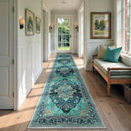Area Rugs 2'6''x10' Runner Rug Non Slip Washable for Kitchen Hallway Bedroom Beside Laundry Room Bathroom Rug, Floor Carpet, Teal Green Lake Blue Turquoise