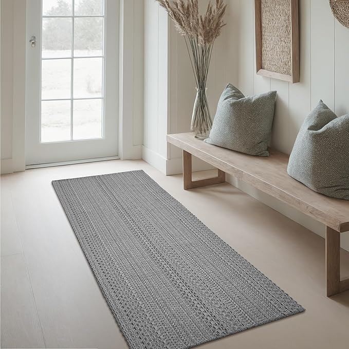 Runner Rug – Boho 2x6 ft Hallway Runner Rug Washable Non-Slip Entryway Rug with Rubber Backing, Grey, Machine Washable, Durable Hand-Woven Design for Home & Kitchen