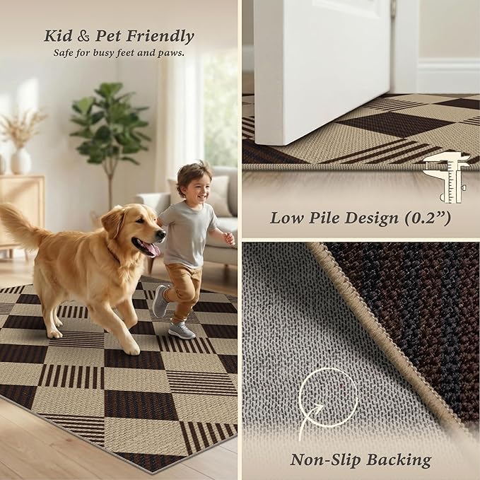 2x3 Diamond Front Door Rug Indoor Entrance - Easy Jute Door Rugs for Entryway, Doorway, Kitchen, Mudroom, Non Slip with Rubber Backing Fall Beige Black Décor