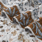 Boho Style Queen Quilt Set Mocha Brown Bohemian Floral Strip Quilt Beddding Set, Soft and Lightweight Bedspread for All Season, Full Size Bed Coverlet with 2 Matching Pillow Shams (3 Pieces)